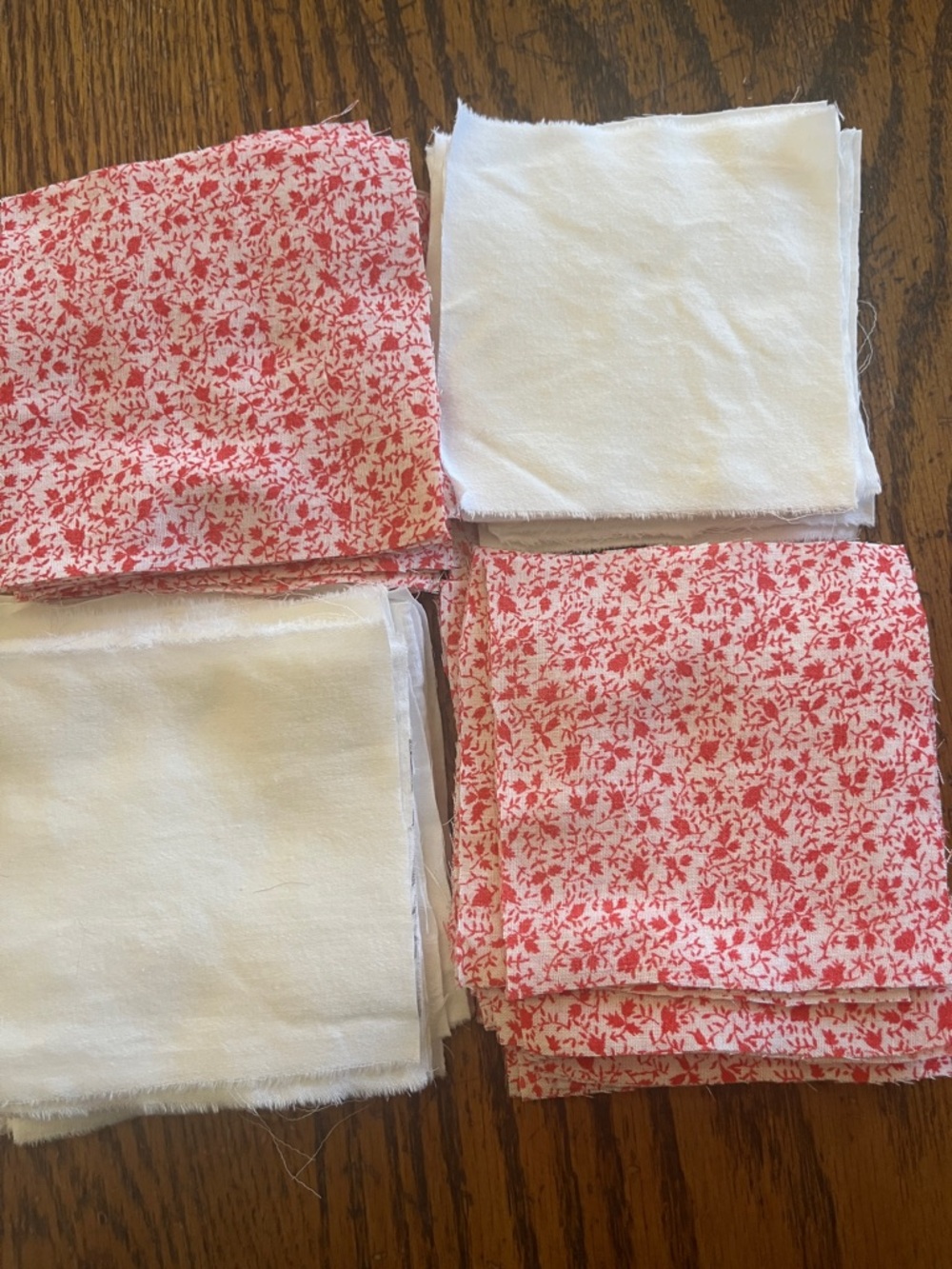 Vintage Red Floral and White Fabric Squares - Quilting Cotton Bundle